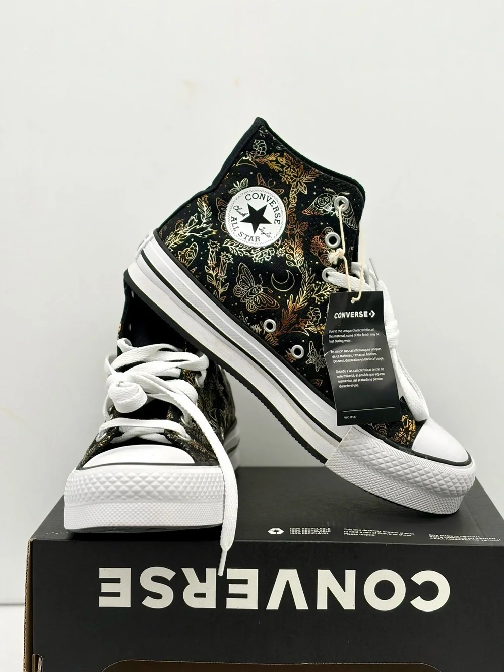 Converse Black High-Top All Star Sneakers with Gold Butterfly Print - Picture 5 of 11